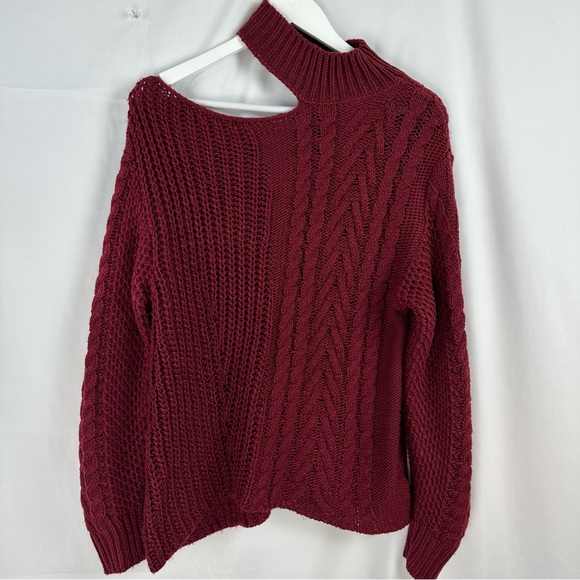 Peach Love California | Burgundy knit off the shoulder sweater relaxed fit small - Picture 5 of 7